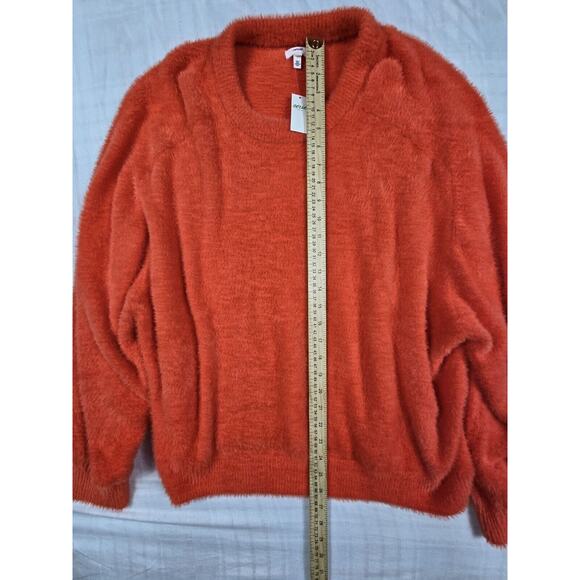 Aerie Womens Flurry Super Soft Fuzzy Crewneck Sweater Cozy Fun Orange XL - Picture 5 of 8